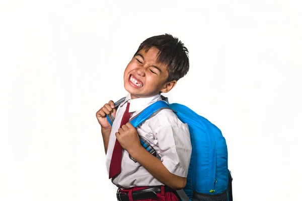 Eller Gammal Söt Unge Uniform Bär Väska Full Böcker Känner — Stockfoto