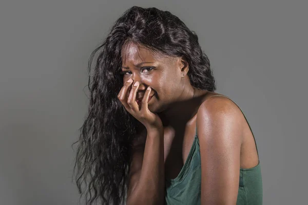 Young Attractive Sad Depressed Black African American Woman Feeling Bad — Stock Photo, Image
