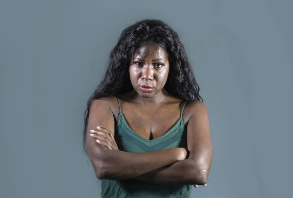 Young Beautiful Stressed Black African American Woman Feeling Upset Angry — Stock Photo, Image