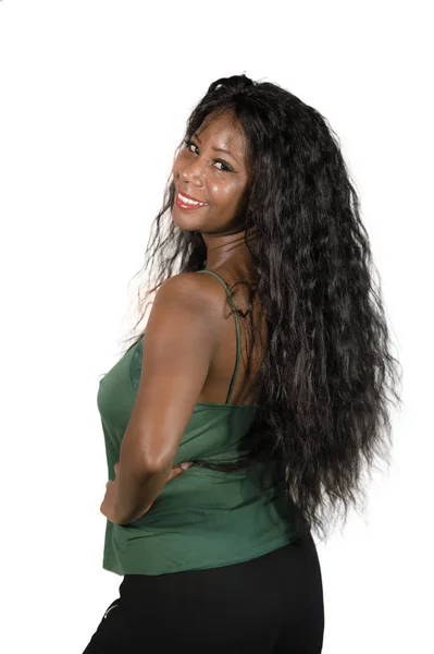 Mutlu Heyecanlı Siyah Afro Amerikan Olan Kadın Inanılmaz Güzel Uzun — Stok fotoğraf