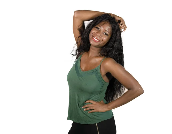 Isolado Fundo Retrato Jovem Feliz Animado Preto Afro Americano Mulher — Fotografia de Stock