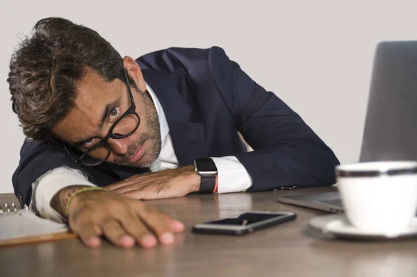 Lifestyle Portrait Young Tired Depressed Business Man Feeling Wasted Hangover — Stock Photo, Image