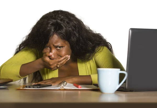 Close Retrato Jovem Triste Deprimido Negro Afro Americano Empresária Chorando — Fotografia de Stock