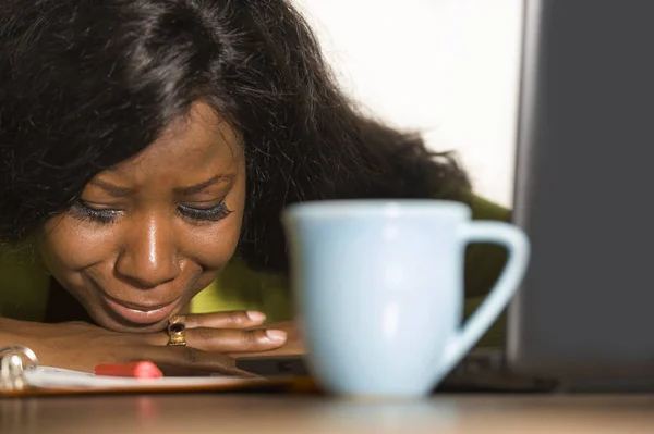 Close Portrait Young Sad Depressed Black Afro American Business Woman — Stock Photo, Image