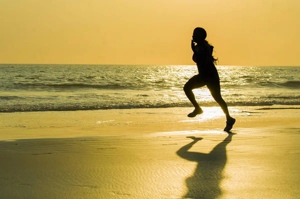 Silhouette Young Happy Attractive African American Runner Woman Exercising Running — Stock Photo, Image