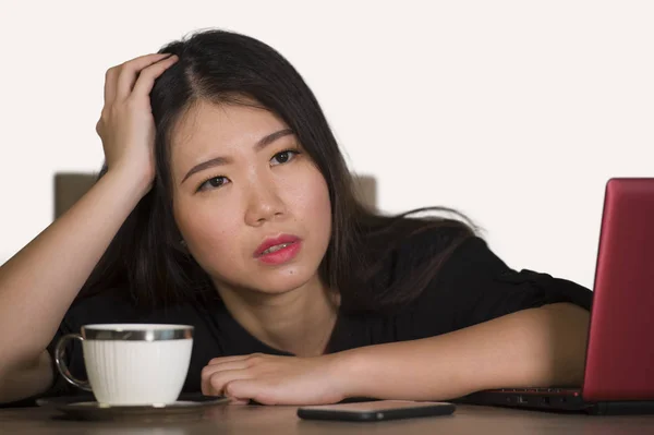 Young Beautiful Sad Depressed Asian Korean Business Woman Working Stress — Stock Photo, Image