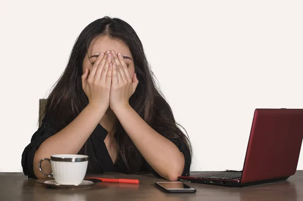 Jovem Bonita Triste Deprimida Asiático Coreano Mulher Negócios Trabalhando Stress — Fotografia de Stock