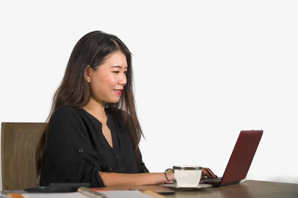 Young Beautiful Happy Asian Chinese Business Woman Working Relaxed Corporate — Stock Photo, Image