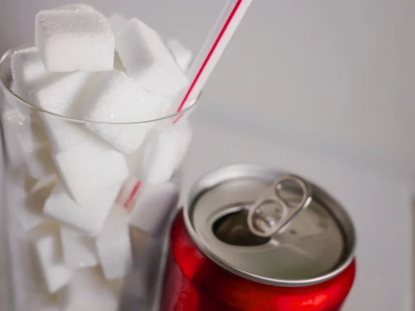 Conceptual Still Life Image Glass Straw Full Sugar Cubes Soda — Stock Photo, Image