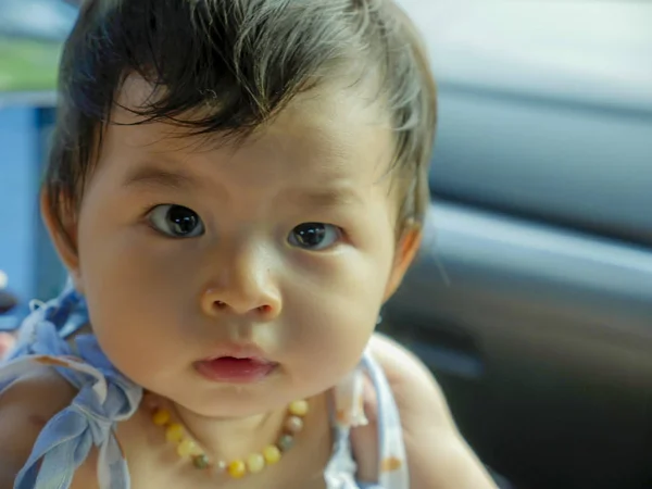 Close Isolado Rosto Retrato Doce Adorável Asiático Chinês Bebê Menina — Fotografia de Stock
