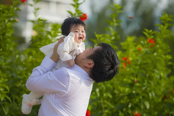 Young Happy Proud Man Father Sweet Little Baby Girl Holding — Stock Photo, Image