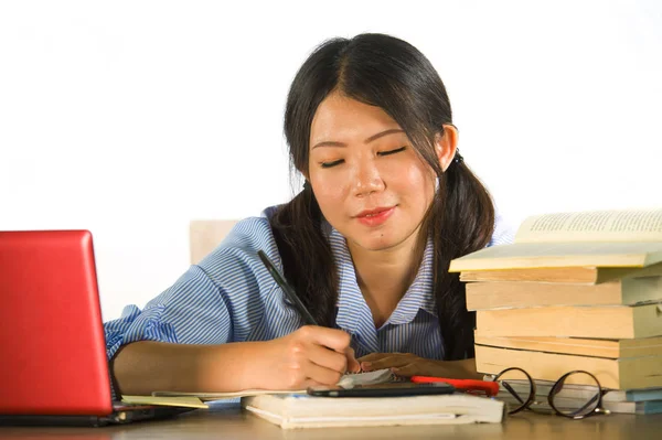 Young Happy Cute Asian Chinese Teenager Student Smiling Happy Working — Stock Photo, Image
