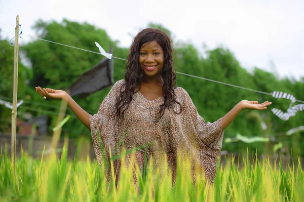 Açık Havada Taze Portre Genç Güzel Mutlu Siyah Afro Amerikan — Stok fotoğraf