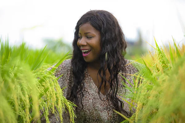 Aire Libre Retrato Fresco Joven Mujer Afro Americana Hermosa Feliz — Foto de Stock