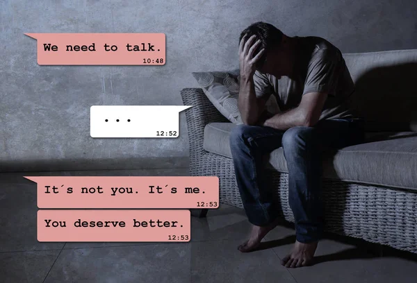 Internet Chat Compuesto Con Joven Desesperado Sufrimiento Dolor Dejado Por — Foto de Stock