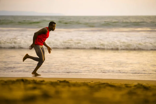 Young Attractive Fit Athletic Strong Black African American Man Running — Stock Photo, Image