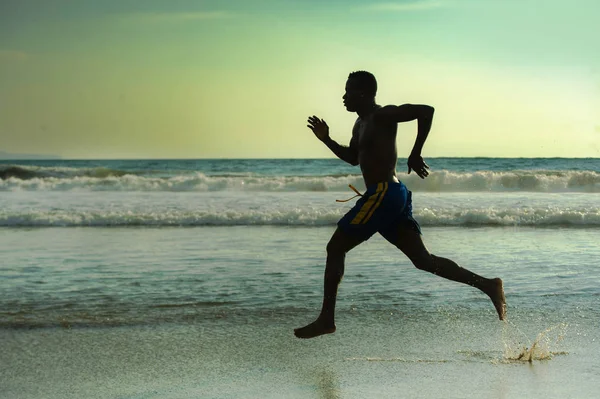 Silhouette Young Attractive Fit Athletic Strong Black African American Man — Stock Photo, Image