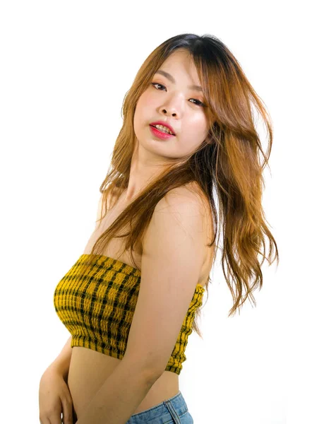 Portret Młodego Sexy Figlarny Azjatyckie Kobiety Pozowanie Świeże Niegrzeczny Koreański — Zdjęcie stockowe