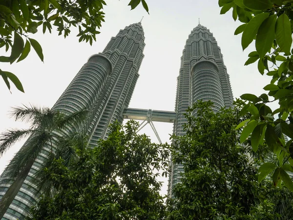 쿠알라룸푸르 2019 말레이시아 페트로나스의 전망을 타워와 Klcc에 야자수에서 쿠알라룸푸르 센터에서 — 스톡 사진