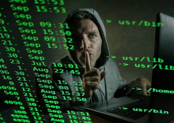 bilgisayar programcısı adam kesmek ve siber saldırı ve güvenlik yarığı şifre kırma sistemi veri yasadışı erişim kodunu çözme dizüstü bilgisayarda yazarak kodunu girerek sistem Hack hoodie