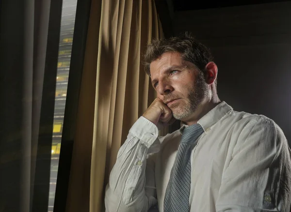 Late Night Office Portrait Young Stressed Overwhelmed Businessman Working Pressure — Stock Photo, Image