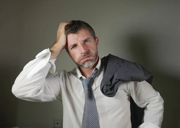 Young Attractive Sad Worried Businessman Lose Tie Messy Look Feeling — Stock Photo, Image