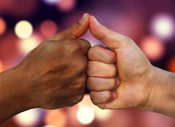 Multiracial Hands Together One Hand African American Another Asian Caucasian — Stock Photo, Image