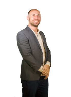 young attractive and successful businessman smiling happy and confident isolated white background dressed smart casual clothes in entrepreneur business success 
