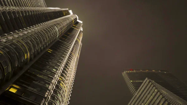 Luci notturne. Bella vista della splendida Petronas Tower che emerge maestosa sul quartiere KLCC — Foto Stock