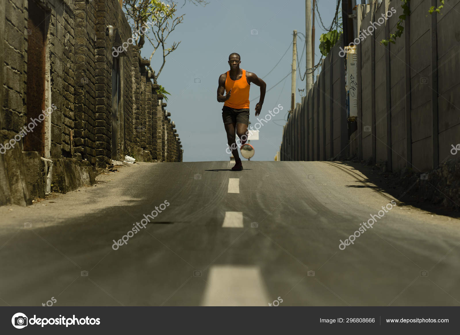 Athletic Sport Runner Man Running In Urban Training Stock Photo