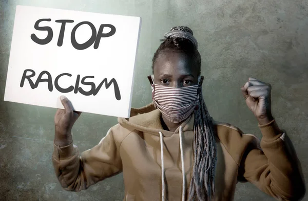 Stop Racism Black Activist Girl Protesting Government Young Outraged Hipster — Stock Photo, Image