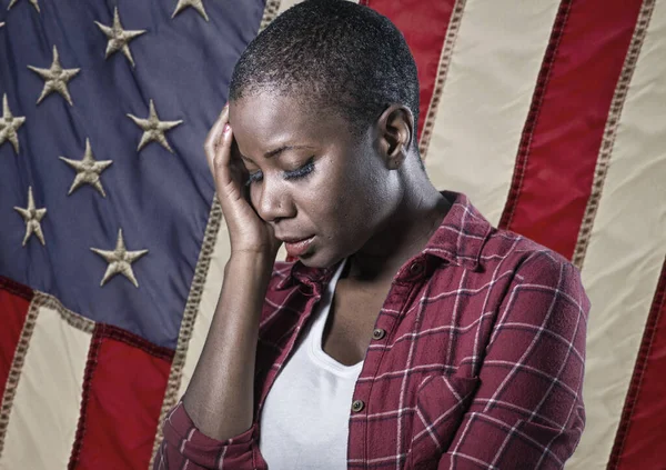 Dramatic Portrait Young Sad Scared African American Woman Suffering Racial — Stock Photo, Image