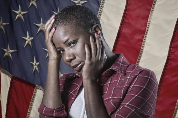Dramatic Portrait Young Sad Scared African American Woman Suffering Racial — Stock Photo, Image
