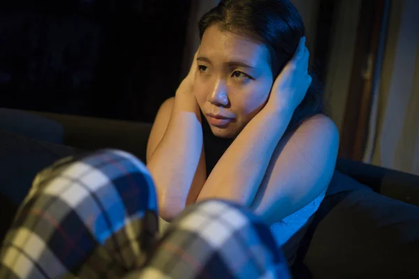 Ragazza Asiatica Che Soffre Depressione Triste Depressa Donna Cinese Che — Foto Stock