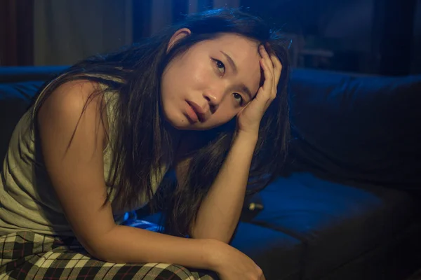 Дівчинка Азії Яка Страждає Від Депресії Сумна Пригнічена Японка Плачуча — стокове фото