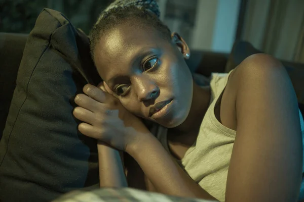 Young African American Woman Suffering Depression Sad Depressed Black Teenager — Stock Photo, Image