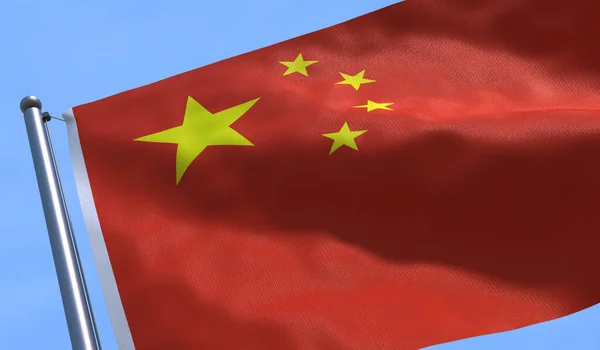 Tiefansicht Der Cgi China Flagge Die Majestätisch Wind Unter Blauem — Stockfoto