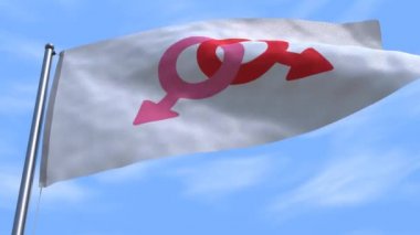 cgi 3d lezbiyen aşk kavramı - LGBT bayrağı mavi gökyüzünde dalgalanıyor kadın homoseksüel sembolü gay hakları saygı ve cinsel özgürlük anlamına geliyor