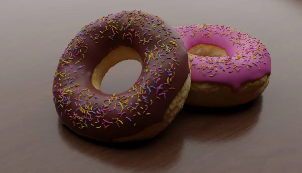 Dessert Sucré Malsain Mais Tentant Deux Délicieux Beignets Avec Des — Photo