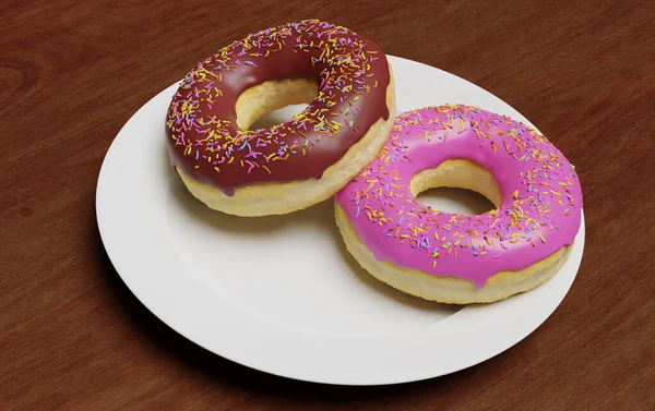 Sobremesa Adocicada Insalubre Mas Tentadora Dois Deliciosos Deliciosos Donuts Com — Fotografia de Stock