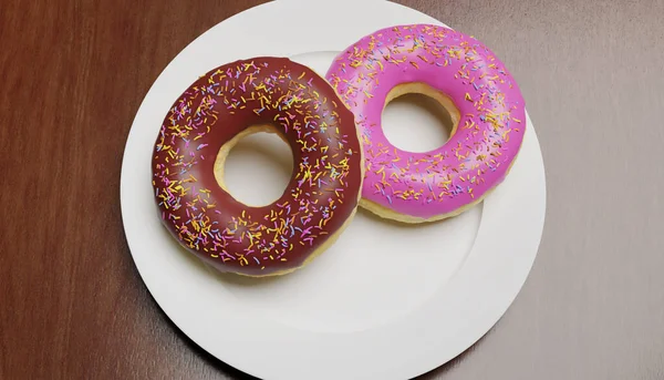 Sobremesa Adocicada Insalubre Mas Tentadora Dois Deliciosos Deliciosos Donuts Com — Fotografia de Stock