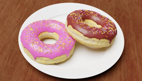 Postre Azucarado Poco Saludable Pero Tentador Dos Rosquillas Deliciosas Deliciosas —  Fotos de Stock