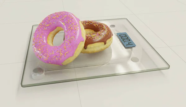 Diät Gegen Kalorienmissbrauch Leckere Und Verführerische Donuts Mit Schokolade Und — Stockfoto