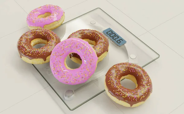Diät Gegen Kalorienmissbrauch Leckere Und Verführerische Donuts Mit Schokolade Und — Stockfoto
