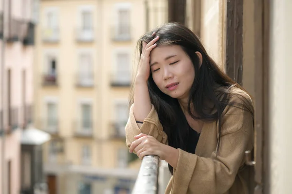 Portrait Dramatique Jeune Belle Femme Coréenne Asiatique Triste Déprimée Sentant — Photo