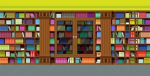 Libri Biblioteca Con Armadi Scale — Vettoriale Stock