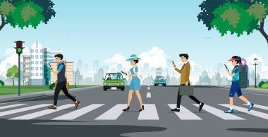 Vatandaşlar ve işadamları sokakta yürürken telefonu kullanmak.