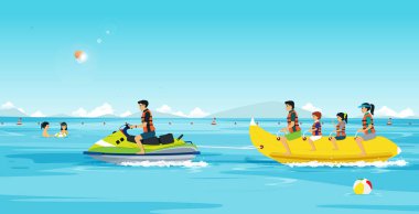 Aileler Banana Boat ve Jet Ski oynuyorlar.