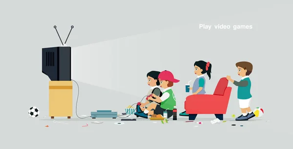 Niños jugando videojuegos — Vector de stock