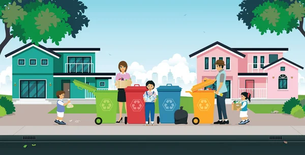 Recycling familie — Stockvector